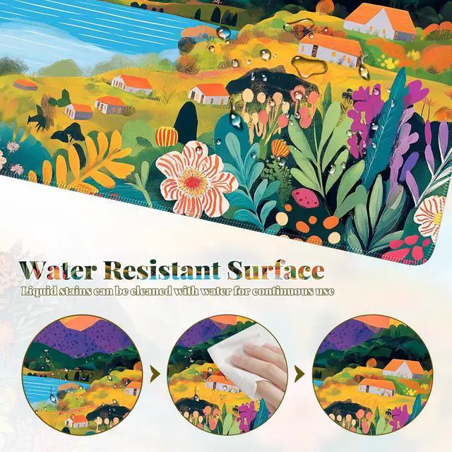 Alt view image 6 of 7 - Large Gaming Mouse Pad (35"x16") - Waterproof Desk Mat with Non-Slip Rubber Base & Stitched Edges - Extended Keyboard Mousepad for Computer, PC, Office, Home Workspace (Oil Painting)