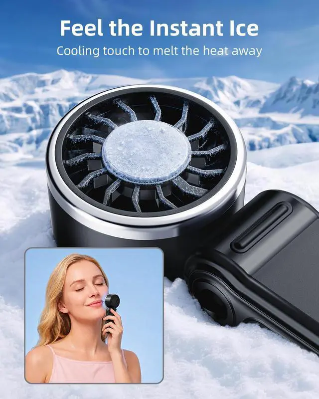 Alt view image 3 of 7 - Mini Portable Handheld Fan with Ice Cooling, 4000mAh Pocket Turbo Fan Rechargeable, 3 Speed, Lightweight Foldable Personal Hand Fan for Travel, Beach Vacation, Women Girls (Black)