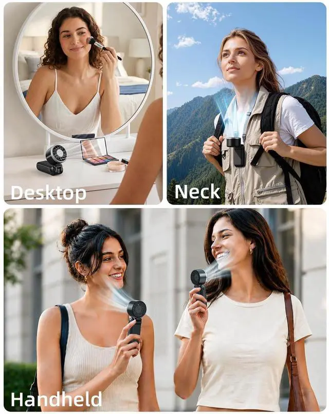 Alt view image 6 of 7 - Mini Portable Handheld Fan with Ice Cooling, 4000mAh Pocket Turbo Fan Rechargeable, 3 Speed, Lightweight Foldable Personal Hand Fan for Travel, Beach Vacation, Women Girls (Black)
