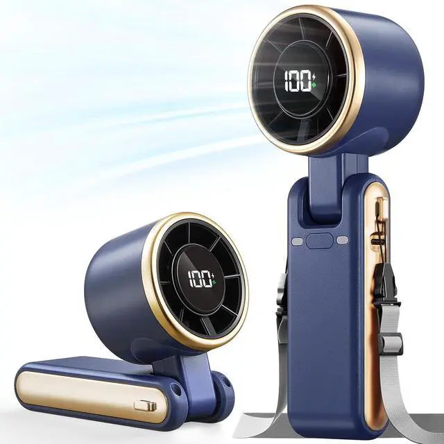 Main image of Portable Handheld Turbo Fan - 5 Gear High Speed 4000mAh Rechargeable Mini Personal Hand Fan Blow Cold Air, Battery Operated Travel Essentials, Beach Vacation, Gifts for Women, Men (Navy Blue)