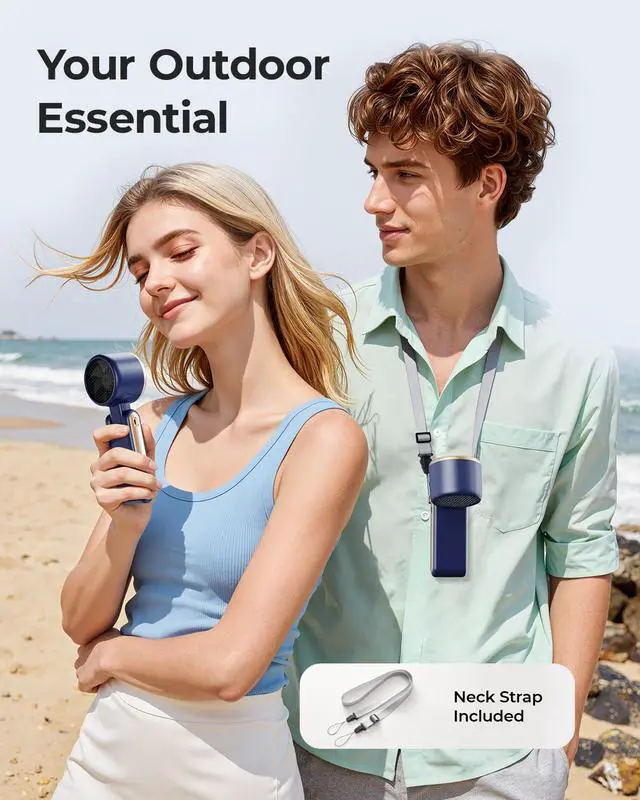 Alt view image 3 of 7 - Portable Handheld Turbo Fan - 5 Gear High Speed 4000mAh Rechargeable Mini Personal Hand Fan Blow Cold Air, Battery Operated Travel Essentials, Beach Vacation, Gifts for Women, Men (Navy Blue)