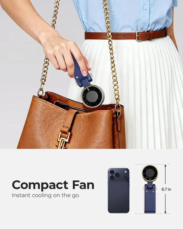 Alt view image 6 of 7 - Portable Handheld Turbo Fan - 5 Gear High Speed 4000mAh Rechargeable Mini Personal Hand Fan Blow Cold Air, Battery Operated Travel Essentials, Beach Vacation, Gifts for Women, Men (Navy Blue)