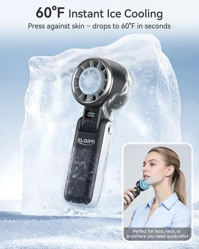 Alt view image 2 of 7 - Portable Fan, Handheld Fan with Turbo & Ice Cooling, 5-Speed 4000mAh Rechargeable, 3-in-1 Foldable Small Travel Hand Fan, Lightweight Compact & Quiet for Beach, Outdoor, for Women & Men -Black