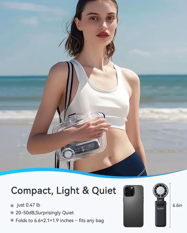 Alt view image 7 of 7 - Portable Fan, Handheld Fan with Turbo & Ice Cooling, 5-Speed 4000mAh Rechargeable, 3-in-1 Foldable Small Travel Hand Fan, Lightweight Compact & Quiet for Beach, Outdoor, for Women & Men -Black