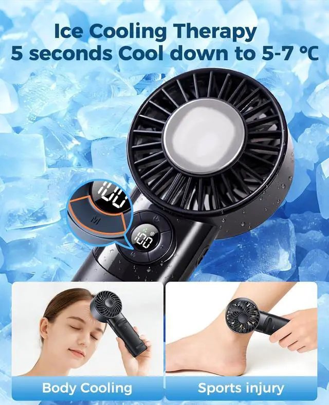 Alt view image 2 of 7 - 2026 Upgrade 3 In 1 Handheld Portable Turbo Fan with Ice Cooling,Rechargeable 100 Speed Mini Personal Fan 10500 RPM Small Pocket Fans Makeup fan for Outdoor,Office,Camping,Travel-Black