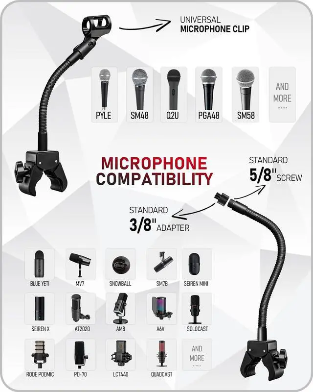 Alt view image 3 of 7 - 13" Gooseneck Mic Stand w/Super Crab Clamp, Flexible Microphone Arm Mount Holder, Compatible with Music Stands, Mic Stands, Tripods, Boom Arms - KBC1458