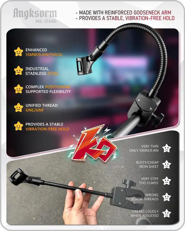 Alt view image 4 of 7 - 13" Gooseneck Mic Stand w/Super Crab Clamp, Flexible Microphone Arm Mount Holder, Compatible with Music Stands, Mic Stands, Tripods, Boom Arms - KBC1458