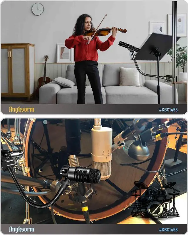 Alt view image 7 of 7 - 13" Gooseneck Mic Stand w/Super Crab Clamp, Flexible Microphone Arm Mount Holder, Compatible with Music Stands, Mic Stands, Tripods, Boom Arms - KBC1458