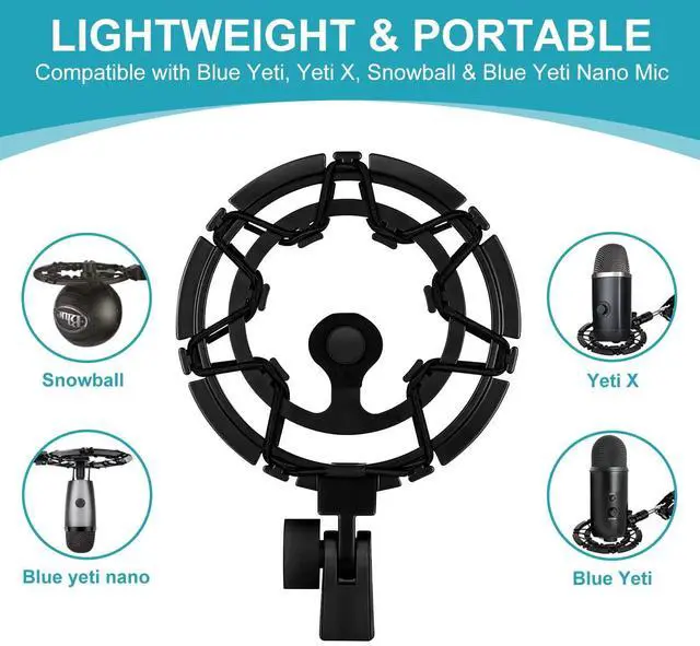 Alt view image 3 of 7 - Blue Yeti Shock Mount Anti-Vibration Matching Boom Arm Stand Compatible w/Blue Yeti, Yeti X, Snowball & Blue Yeti Nano Mic (Black)