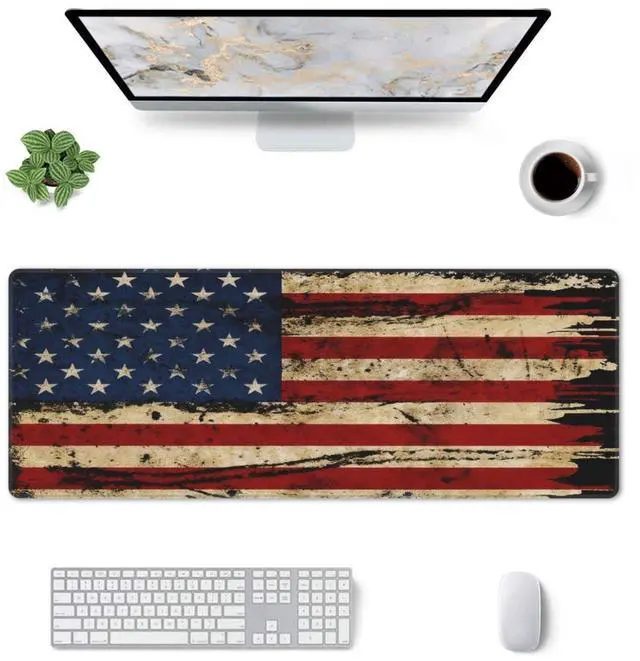 Alt view image 3 of 7 - Xl American Flag Large Gaming Mouse Pad, Long Extended Full Mouse Mat for Top Keyboard Table with USA Flag Design, Cute Big Stitched Mousepad Gifts for Women Office Decor(Red, 31.5*11.8 In)