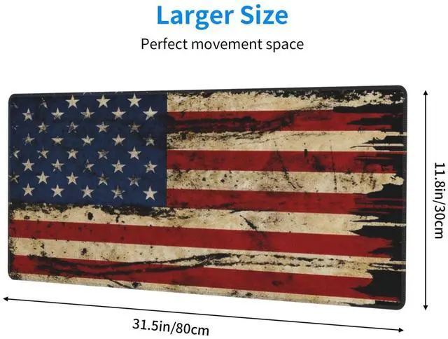 Alt view image 4 of 7 - Xl American Flag Large Gaming Mouse Pad, Long Extended Full Mouse Mat for Top Keyboard Table with USA Flag Design, Cute Big Stitched Mousepad Gifts for Women Office Decor(Red, 31.5*11.8 In)