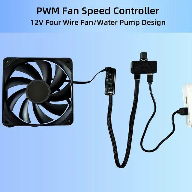 Alt view image 2 of 7 - 4 Pin 12V PWM Fan Controller with Type C Interface and 4Pin 5 Way PC Fan Splitter Hub,0-100% DC Speed Adjustment (Style1)