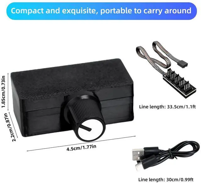 Alt view image 4 of 7 - 4 Pin 12V PWM Fan Controller with Type C Interface and 4Pin 5 Way PC Fan Splitter Hub,0-100% DC Speed Adjustment (Style1)