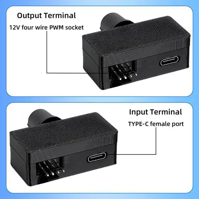 Alt view image 7 of 7 - 4 Pin 12V PWM Fan Controller with Type C Interface and 4Pin 5 Way PC Fan Splitter Hub,0-100% DC Speed Adjustment (Style1)