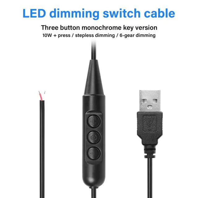 Alt view image 6 of 7 - USB Male with On/Off Switch to Stripped Ends, USB 2.0 6-Speed Dimming Switch Power Cable, for LED Strips Little Table Lamp and Other 5V Devices 5Pcs 1.5M/4.9FT (Black)