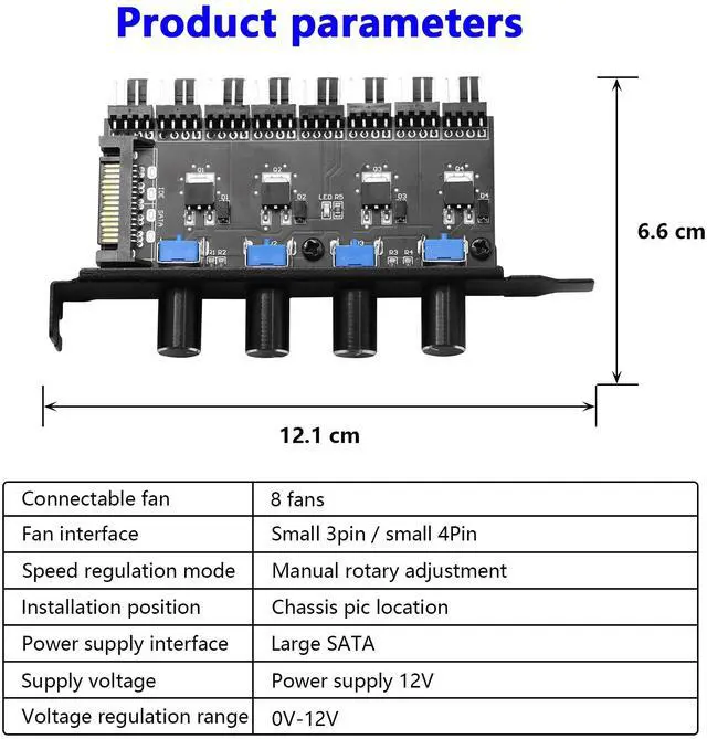 Alt view image 4 of 7 - 4 Knob Cooling Fan Speed Controller PC 8 Channels Fan Hub for CPU Case HDD VGA PWM Fan PCI Bracket 12V Fan Control- SATA Power Supply (SATA 4 Knob)