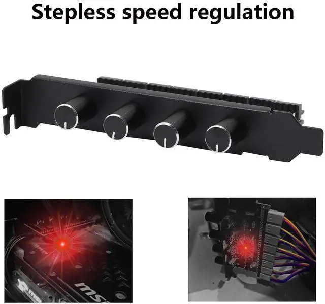 Alt view image 6 of 7 - 4 Knob Cooling Fan Speed Controller PC 8 Channels Fan Hub for CPU Case HDD VGA PWM Fan PCI Bracket 12V Fan Control- SATA Power Supply (SATA 4 Knob)