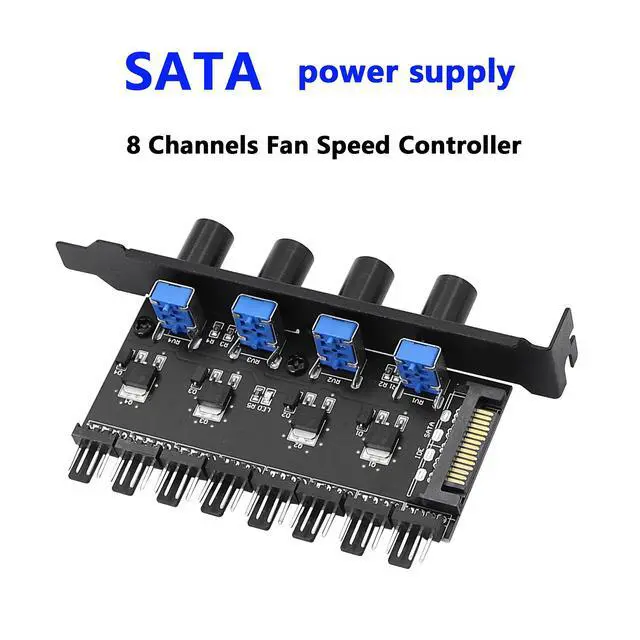Alt view image 3 of 7 - 4 Knob Cooling Fan Speed Controller PC 8 Channels Fan Hub for CPU Case HDD VGA PWM Fan PCI Bracket 12V Fan Control- SATA Power Supply (SATA 4 Knob)