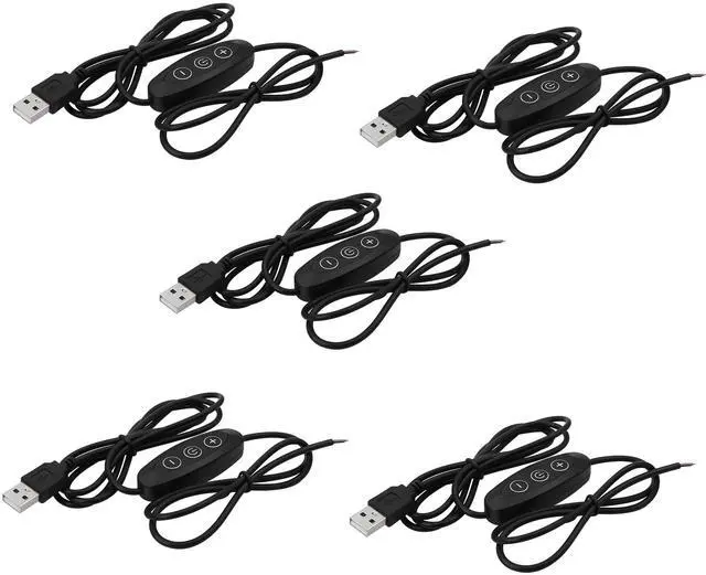 Main image of USB Male with ON/Off Switch to Stripped Ends, USB 2.0 9-Speed Dimming Switch Power Cable, for LED Strips Little Table Lamp and Other 5V Devices 5PCS (1.5M/4.9FT)