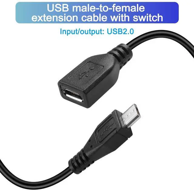 Alt view image 2 of 5 - USB Male to Female Switch Charging Cable 5V 2A Short Extension Cord for Micro USB Devices