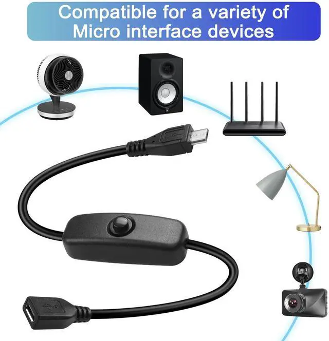 Alt view image 3 of 5 - USB Male to Female Switch Charging Cable 5V 2A Short Extension Cord for Micro USB Devices