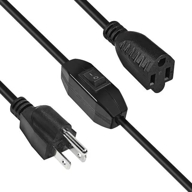 Main image of Extension Cord with Switch On/Off, 6.56 FT, 3 Prong Grounded Plug 18 AWG Extension Cord Switch Indoor Power Cord, 125V 3A NEMA 5-15P to NEMA 5-15R, Insulated & Flame Retardant, Indoor Use, Black