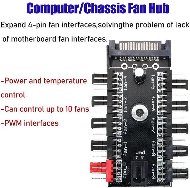 Alt view image 2 of 6 - 1PC PC Chassis Fan Hub CPU Cooling HUB Fan PWM SATA Controller Speed Controller