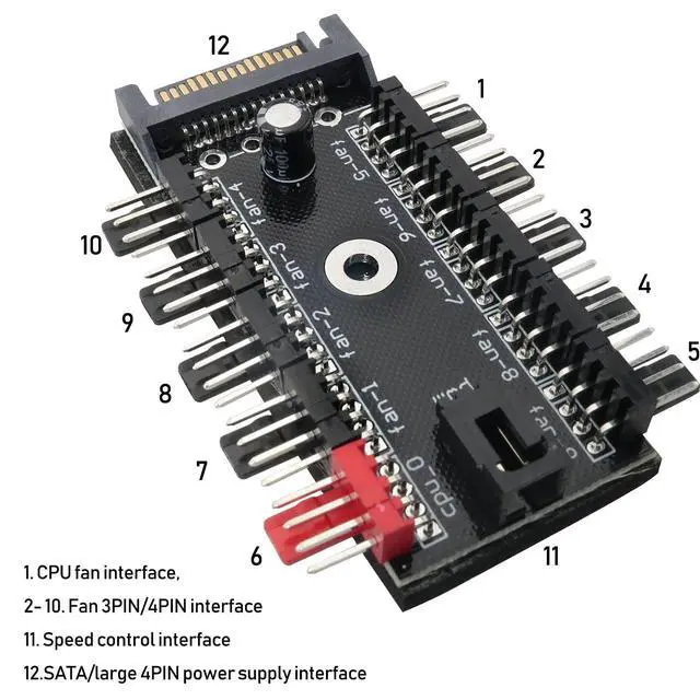 Alt view image 6 of 6 - 1PC PC Chassis Fan Hub CPU Cooling HUB Fan PWM SATA Controller Speed Controller