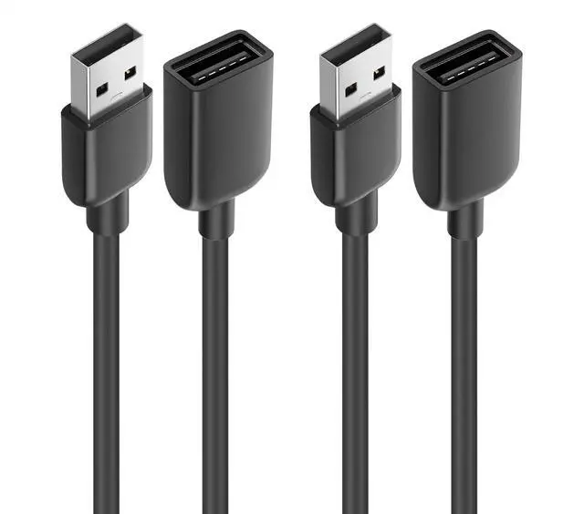Main image of 2-Pack USB Extension Cable - 6ft, Male to Female USB Extender Cable, USB2.0 Extension Cord, 480Mbps, Black