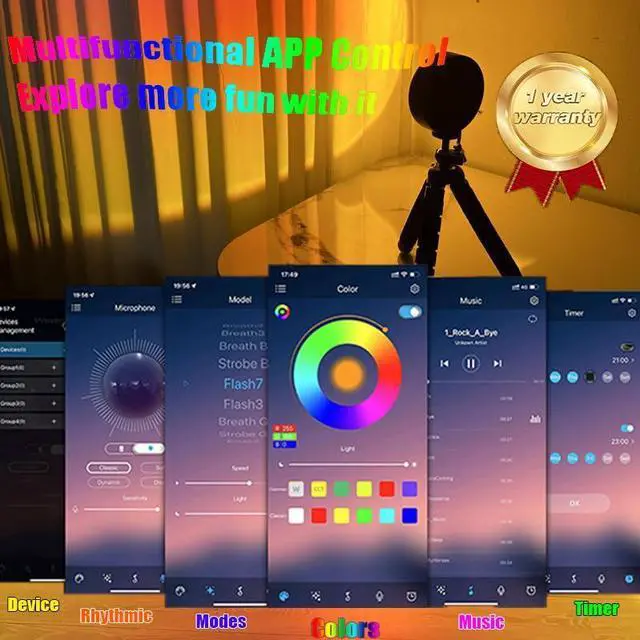 Alt view image 4 of 7 - Sunset Projector Lamp, 16 Colors Changing with Remote & App Control, Night Light for Bedroom, TikTok Room Decor Aesthetic, Sunrise/Sunset Light