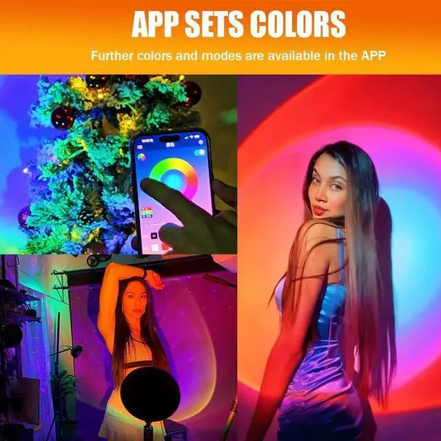 Alt view image 6 of 7 - Sunset Projector Lamp, 16 Colors Changing with Remote & App Control, Night Light for Bedroom, TikTok Room Decor Aesthetic, Sunrise/Sunset Light