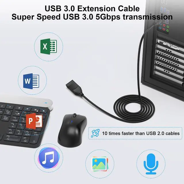 Alt view image 4 of 7 - USB Extension Cable 6ft, USB 3.0 Extension Cord, Type A Male to USBA Female 5Gbps High Data Transfer Extender Cable for Keyboard, Printer, Camera, Hard Drive, Headset, Mouse, Xbox, Webcam, Flash Drive