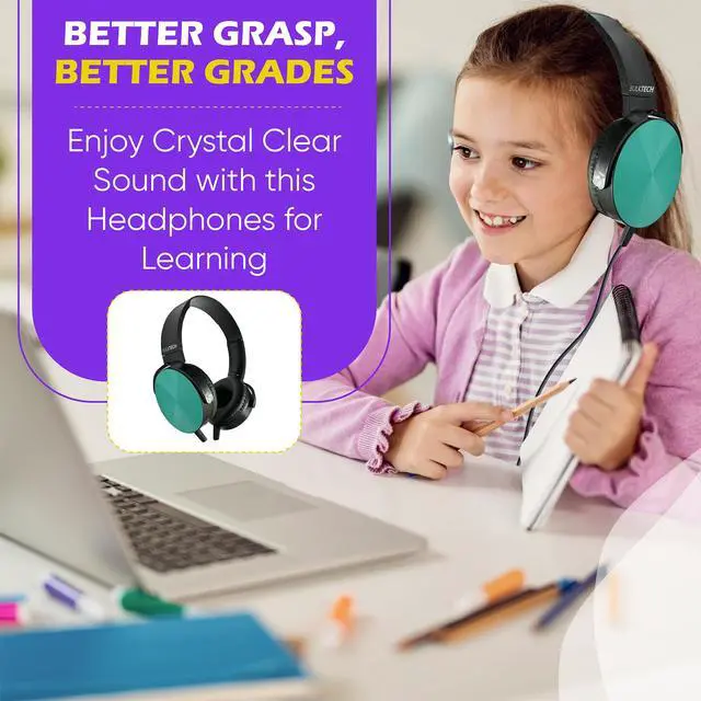 Alt view image 7 of 7 - 1 Pack Wired On-Ear Leather Headphones with 3.5mm Connector, Round Metal Housing, Black