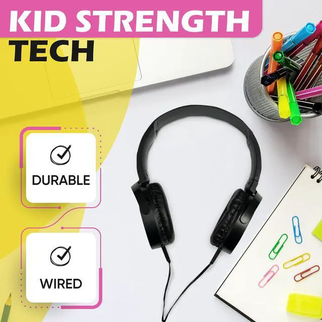 Alt view image 3 of 7 - 1 Pack Wired On-Ear Leather Headphones with 3.5mm Connector, Round Metal Housing, Black