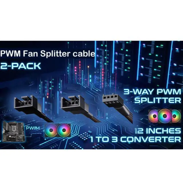 Alt view image 3 of 6 - 2-Pack 3-Way 4 Pin PWM Fan Splitter Cable - 10.6 Inches / 27 cm, 1x PWM Master to 2X Follower, PC Case Fan 1 to 3 Splitter for Synchronized Cooling