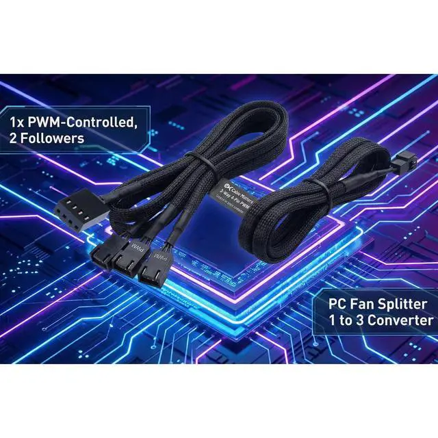 Alt view image 4 of 6 - 2-Pack 3-Way 4 Pin PWM Fan Splitter Cable - 10.6 Inches / 27 cm, 1x PWM Master to 2X Follower, PC Case Fan 1 to 3 Splitter for Synchronized Cooling