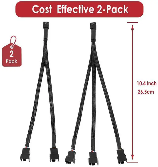 Alt view image 5 of 6 - 10.4 Inch PWM Fan Splitter Cable Pack - 3 Way + 2 Way for Desktop Computer Case Fans