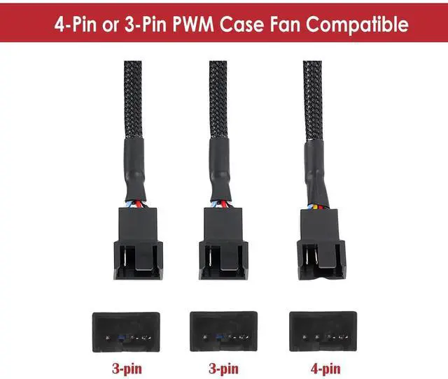 Alt view image 6 of 6 - 10.4 Inch PWM Fan Splitter Cable Pack - 3 Way + 2 Way for Desktop Computer Case Fans