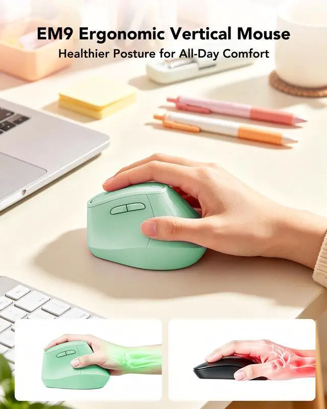 Alt view image 3 of 7 - Ergonomic Mouse Wireless, Bluetooth Vertical Mouse, 5-Level Adjustable DPI, 2.4G Silent Switch Mice for Windows, MacOS, IPadOS, Laptop, PC, Green