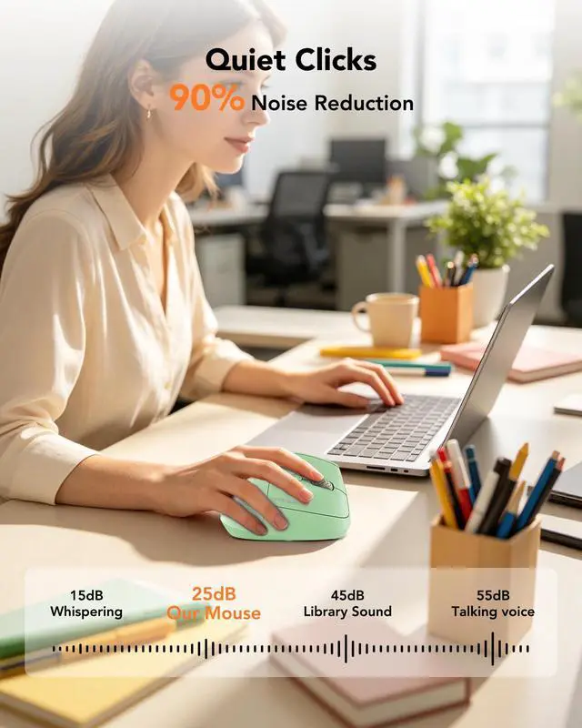 Alt view image 6 of 7 - Ergonomic Mouse Wireless, Bluetooth Vertical Mouse, 5-Level Adjustable DPI, 2.4G Silent Switch Mice for Windows, MacOS, IPadOS, Laptop, PC, Green