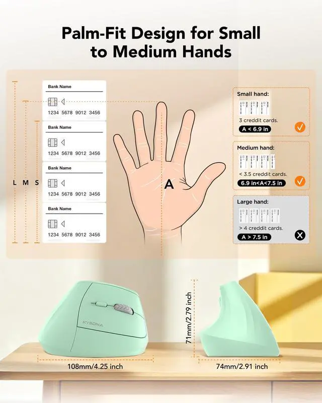 Alt view image 7 of 7 - Ergonomic Mouse Wireless, Bluetooth Vertical Mouse, 5-Level Adjustable DPI, 2.4G Silent Switch Mice for Windows, MacOS, IPadOS, Laptop, PC, Green