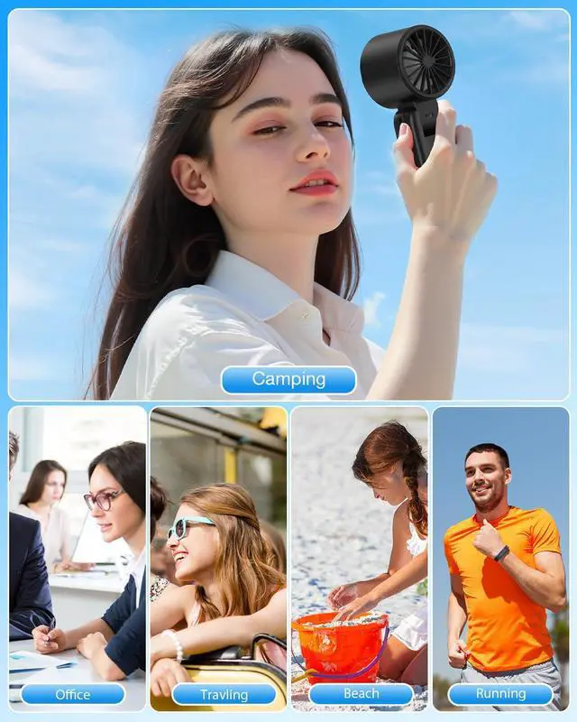 Alt view image 7 of 7 - 4 in 1 Handheld Portable Turbo Fan, 180° Foldable 6-Speed (1-100) Mini Fan, 5000mAh Rechargeable Battery Operated up to 15 Working Hours, LED Display Personal Cooling for Travel Indoor Outdoor (black)