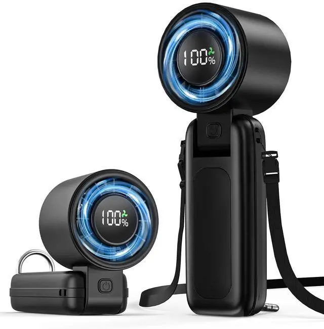 Main image of 4 in 1 Handheld Portable Turbo Fan, 180° Foldable 6-Speed (1-100) Mini Fan, 5000mAh Rechargeable Battery Operated up to 15 Working Hours, LED Display Personal Cooling for Travel Indoor Outdoor (black)