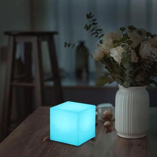 Alt view image 5 of 7 - 4-inch Dimmable LED Night Light Mood Lamp for Kids and Adults - 16 RGB Colors - 8 Level Dimming - 4 Lighting Effect - Rechargeable - Remote Control - Decorative, Fun & Safe - White Finish Cube
