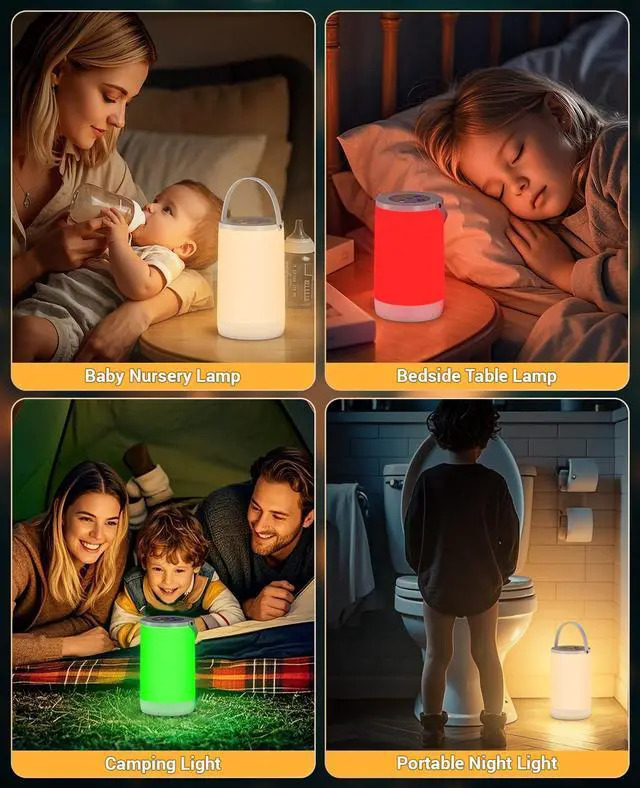Alt view image 5 of 7 - Night Light for Kids, Portable USB Night Lamp with 2200 mAh Battery, Bright Color Changing Light for Nightstand, Small Touch Bedroom Table Lamp for Christmas Gift