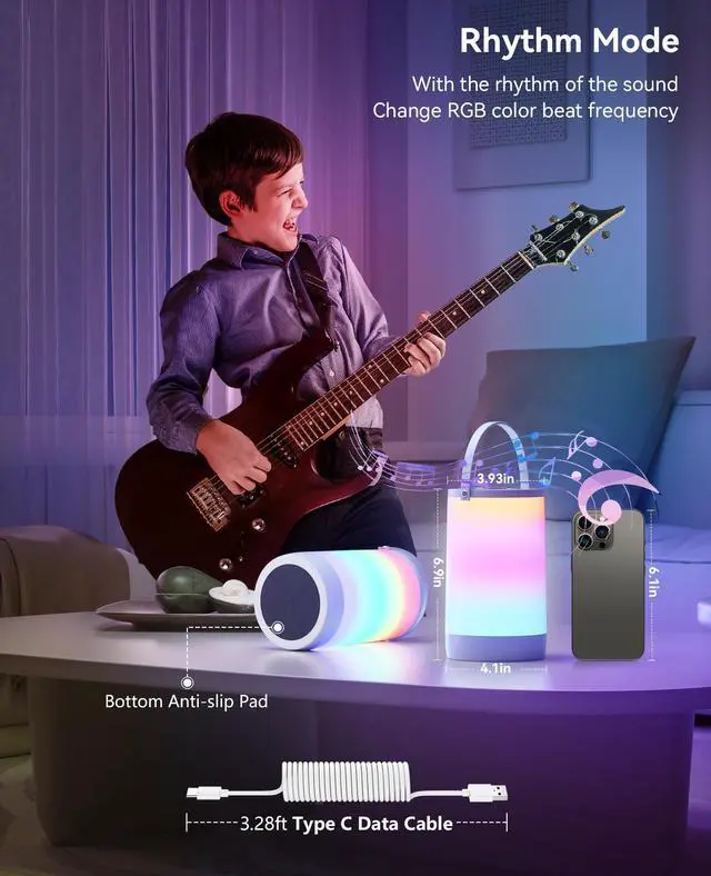 Alt view image 7 of 7 - Night Light for Kids, Portable USB Night Lamp with 2200 mAh Battery, Bright Color Changing Light for Nightstand, Small Touch Bedroom Table Lamp for Christmas Gift