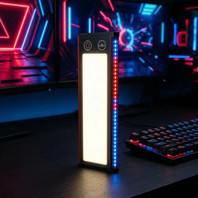 Alt view image 2 of 6 - Music Sync & RGB Ambient Lighting Touch Control Portable Night Light for Camping Gaming Bedroom Office Rechargeable Cordless Table Lamp with Rhythm Pickup & Bias Lighting