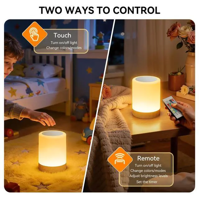 Alt view image 4 of 7 - Night Light for Baby Nursery, Rechargeable Touch Bedside Lamp with Remote, 13 Colors 5 Brightness Adjustable, 1/2/4/6H Timer, Portable Kids Night Light for Bedroom, Bathroom, Camping