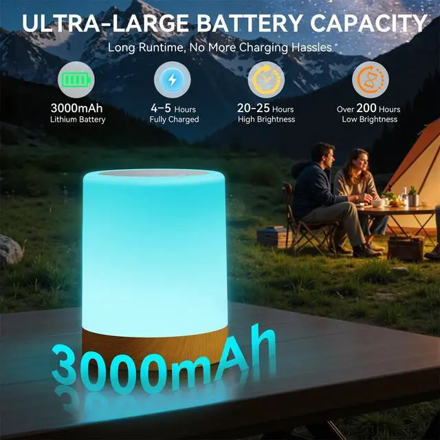Alt view image 5 of 7 - Night Light for Baby Nursery, Rechargeable Touch Bedside Lamp with Remote, 13 Colors 5 Brightness Adjustable, 1/2/4/6H Timer, Portable Kids Night Light for Bedroom, Bathroom, Camping