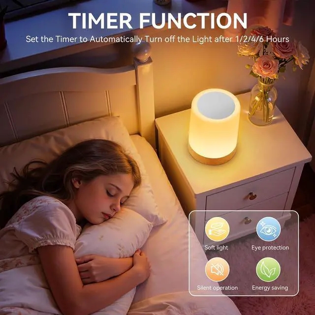 Alt view image 6 of 7 - Night Light for Baby Nursery, Rechargeable Touch Bedside Lamp with Remote, 13 Colors 5 Brightness Adjustable, 1/2/4/6H Timer, Portable Kids Night Light for Bedroom, Bathroom, Camping